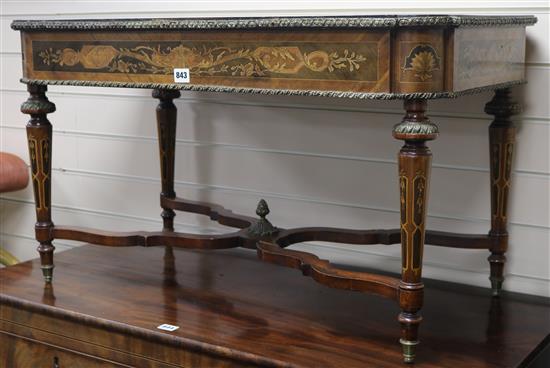 A Louis XVI style marquetry low table, W.90cm